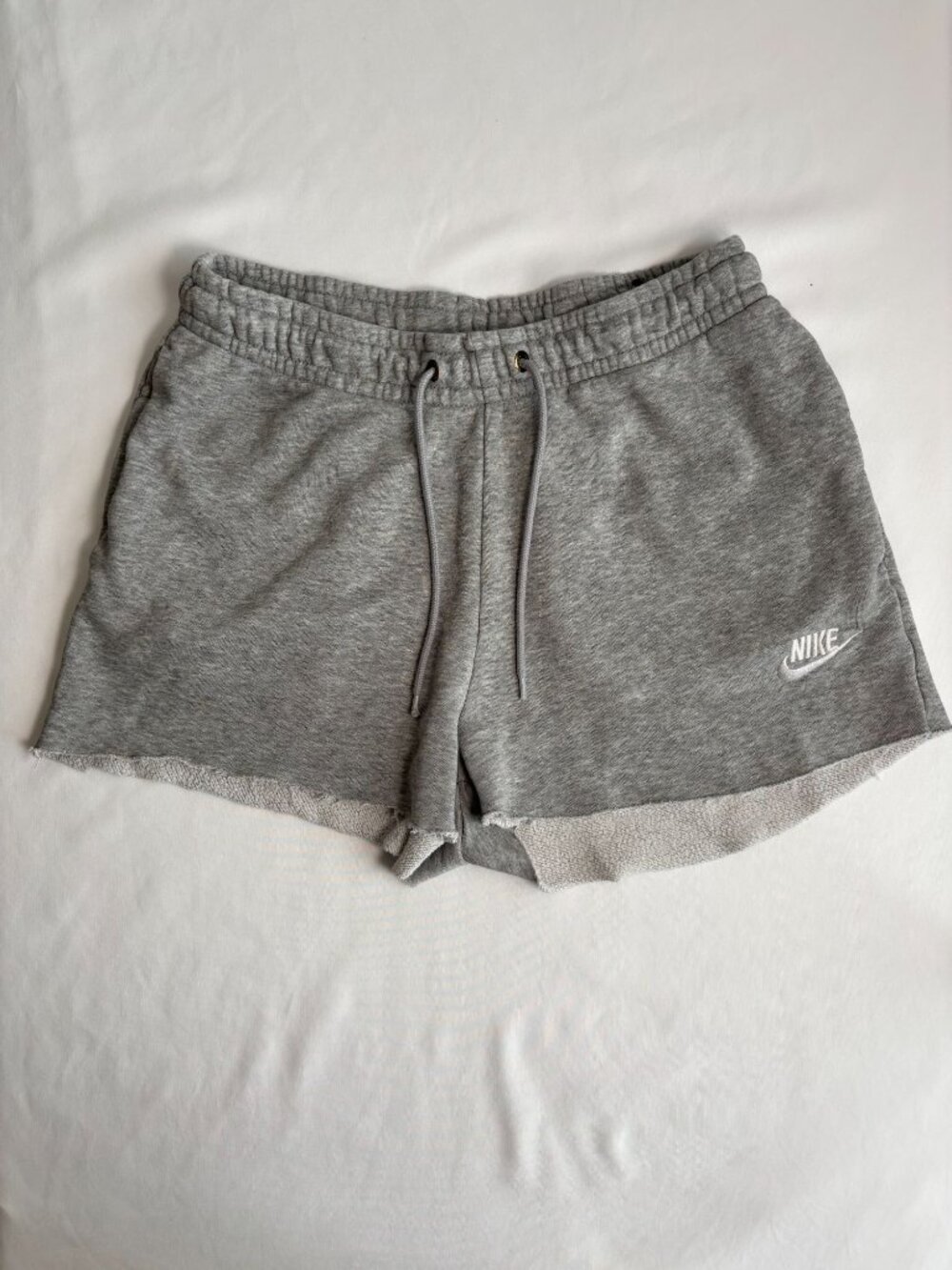 Nike Sportswear Gray Raw-Hem Fleece Shorts, Size Small